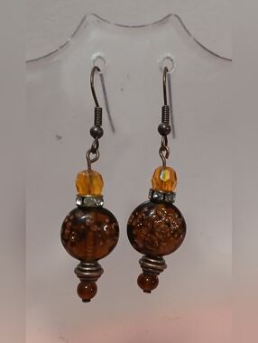 Hand Crafted Amber Glass Bead Dangle Earrings